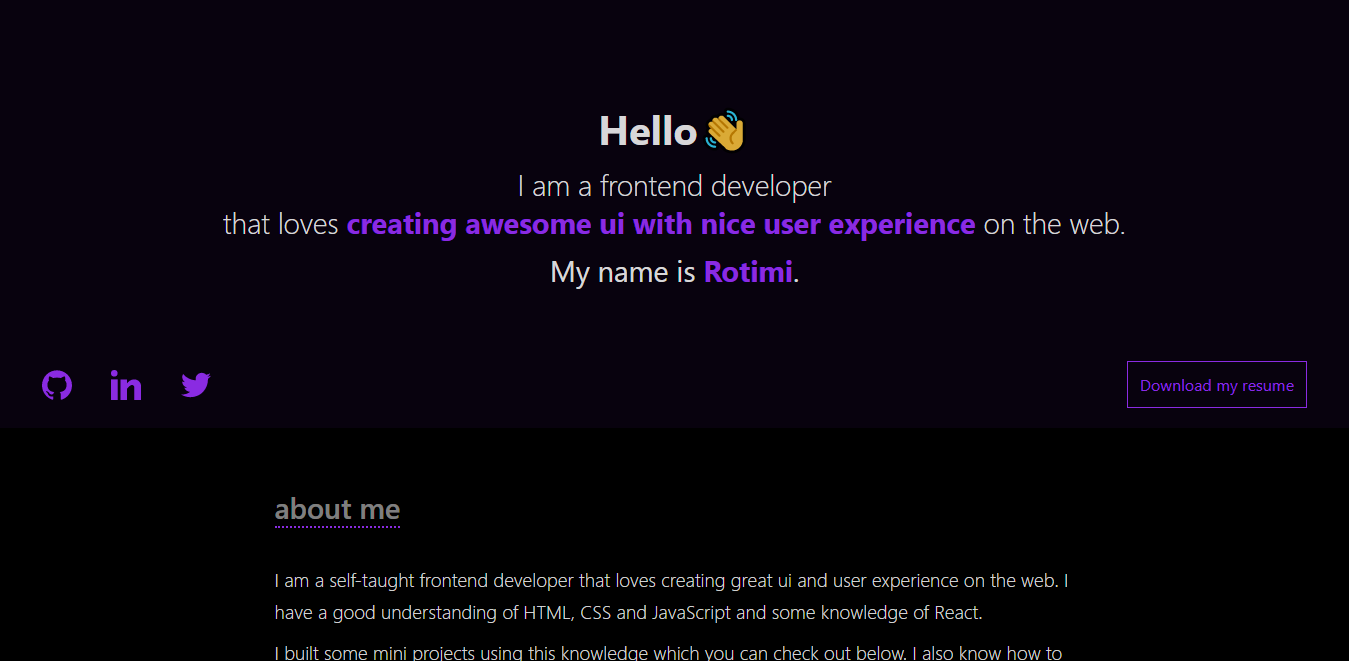 screenshot of my portfolio site